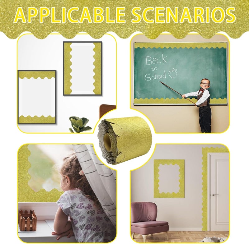 YCDMLJC 69Feet Bulletin Board Borders, Board Trims Shiny Decorative Border Trims Sparkle,Classroom Decor,Poster Board, Whiteboard, Wall Decoration, Party, Decoration with Classroom Border Panel(Gold) - Image 5